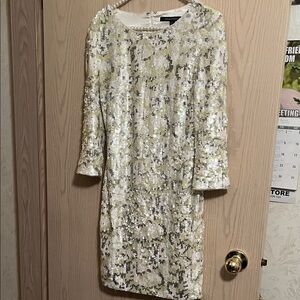 French Connection Cream and Gold Sequin Dress